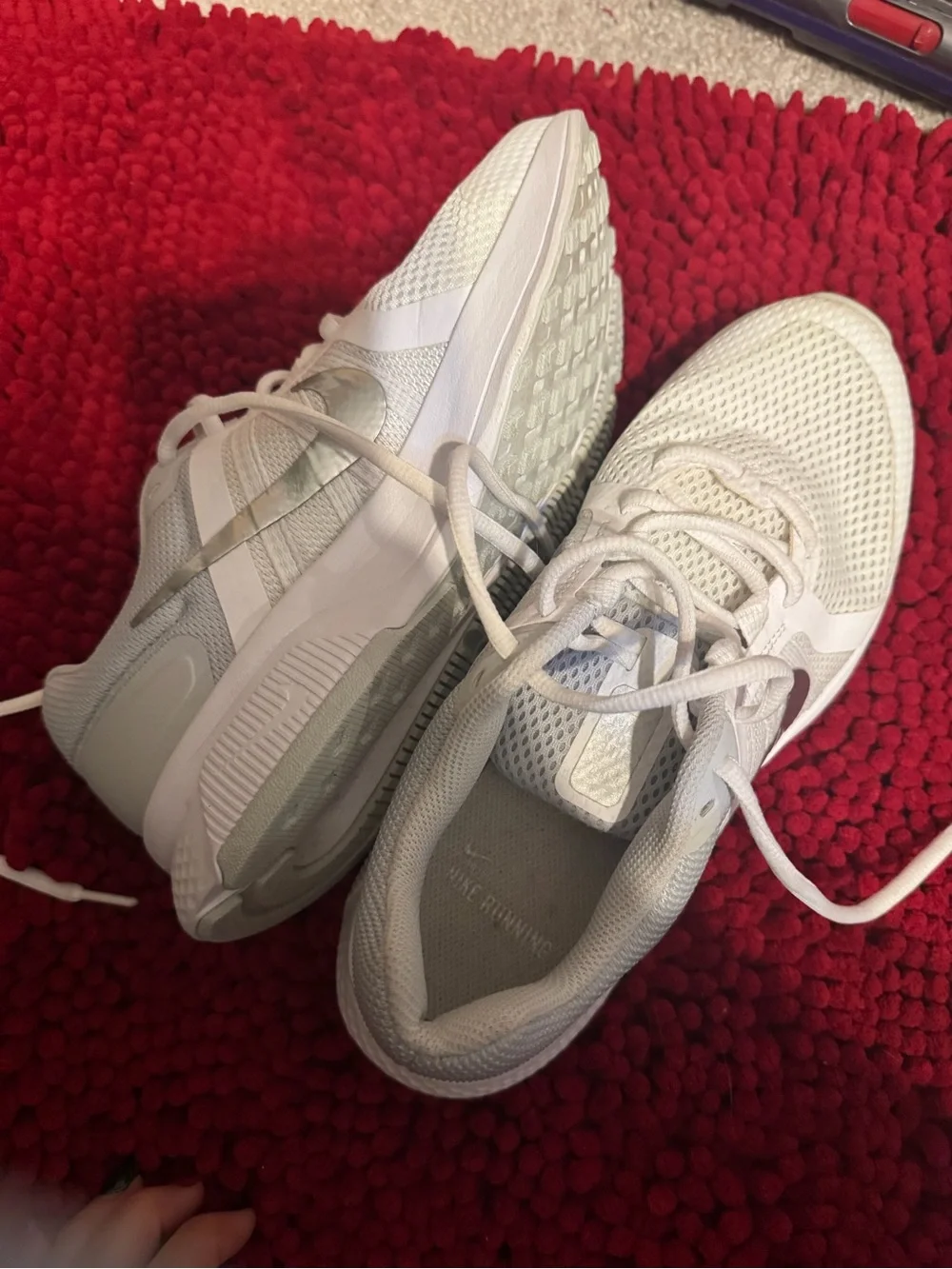 Nike Women's White Mesh Running Sneakers with Silver Swoosh